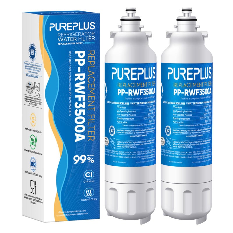 Pure Plus PUREPLUS Replacement for ADQ73613401, LGÂ® LT800PÂ®, LT800PC, ADQ736134, ADQ73613402, LSXS26326S, LSXS26366S, LMXS30776S, LSXS26366D, LMXC23746S, 46-9490, Refrigerator Water Filter, 2 Pack - Image 1